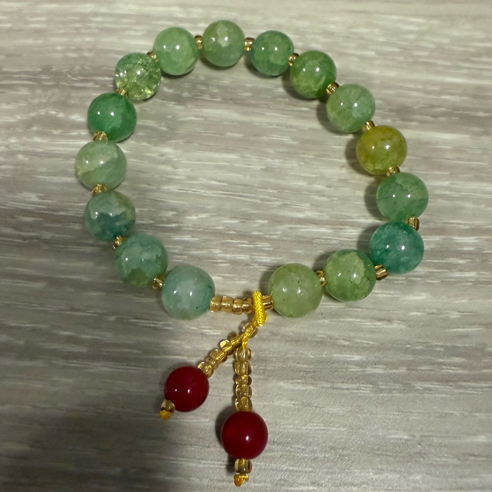 Green and Red Beaded Bracelet